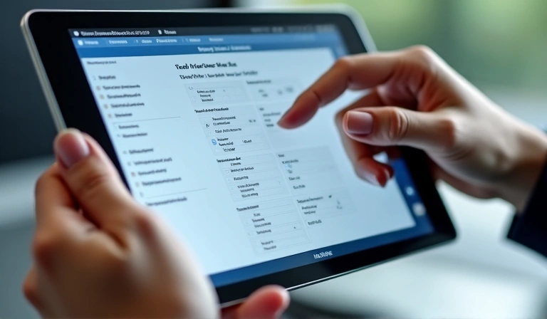Person filling out a digital form on a tablet, symbolizing data input